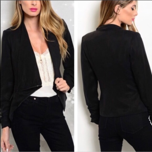 Black Asymmetrical Zipper Jacket - Picture 2 of 4